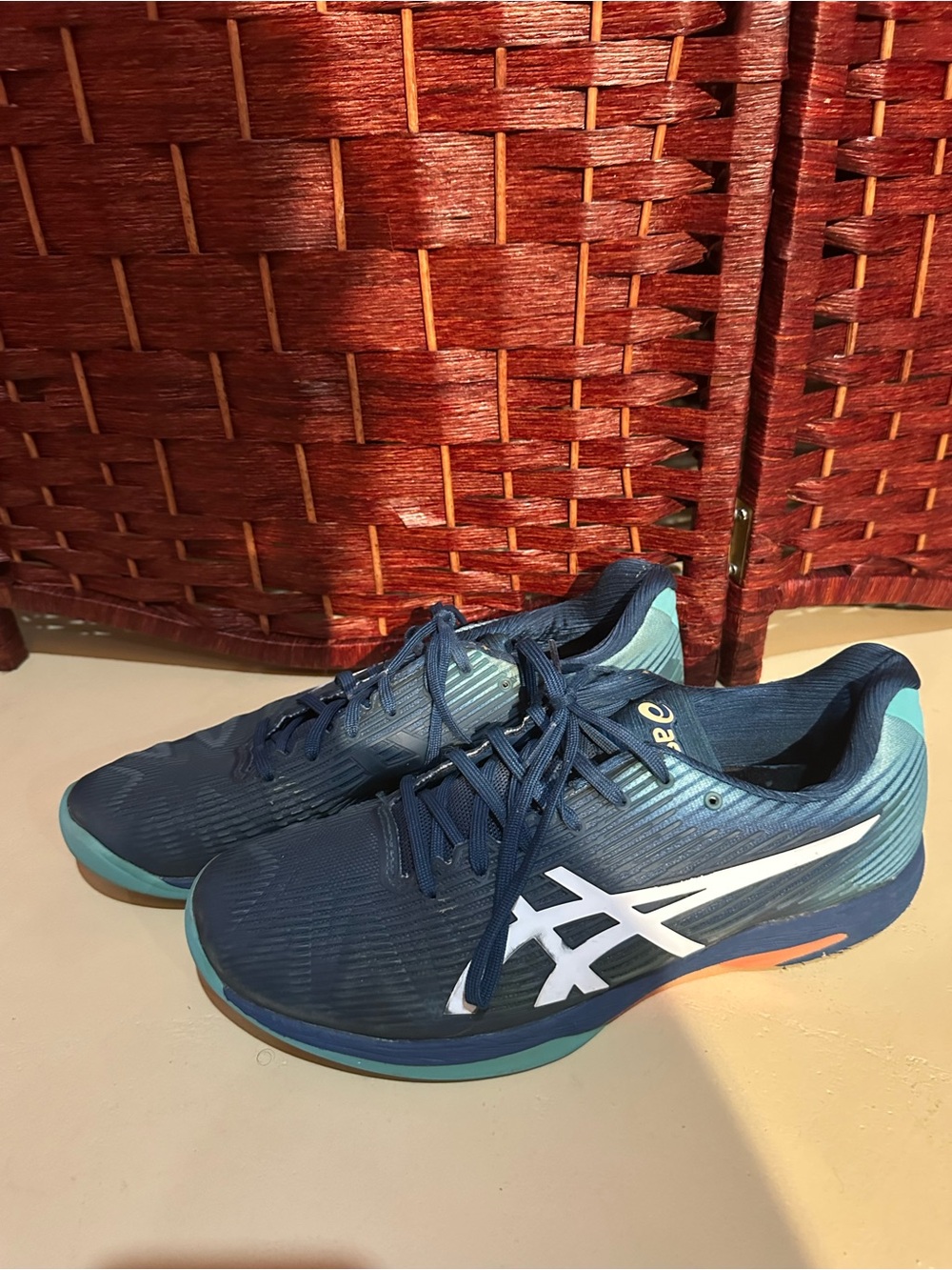 Asics Men’s Navy Blue Running Shoes with Teal and White Accents